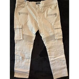 Embellish Moto Cargo Pants Zippers Ribbed Knee Beige Designer‎ Mens Size 38